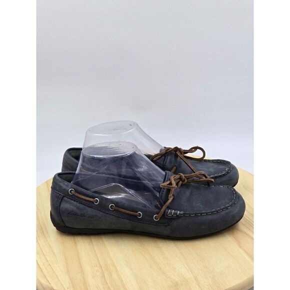 Eddie Bauer Womens Boat Shoes Blue Moc Toe Leather Size 8 - Picture 1 of 8